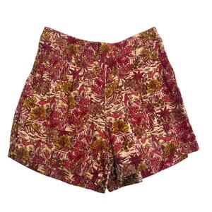 Joie small tropical print flat front linen blend shorts pockets SH2 2754
